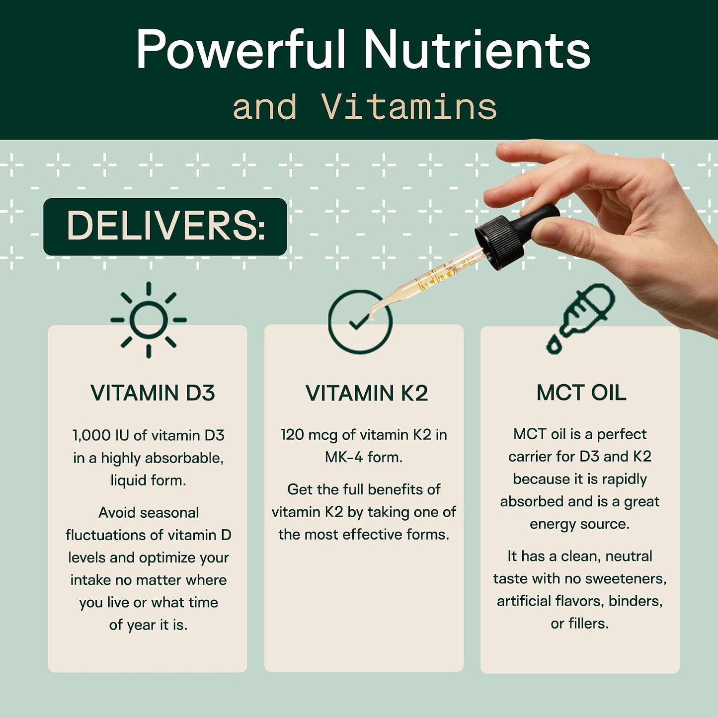 Adapt Naturals Vitamin D3 K2 1000 IU Supplement with MCT Oil – Bio-available Liquid Formula, 1 fl oz (approx. 30 ml, 600 Servings) - görsel 3