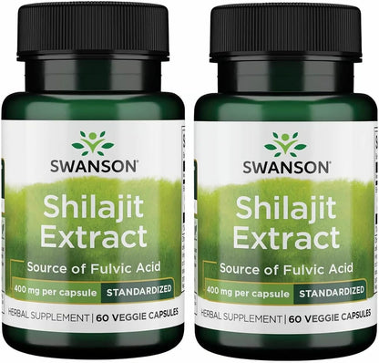 Swanson Shilajit Extract – Herbal Supplement for Energy & Vitality (400 mg, 60 Veg Capsules, 2 Pack)