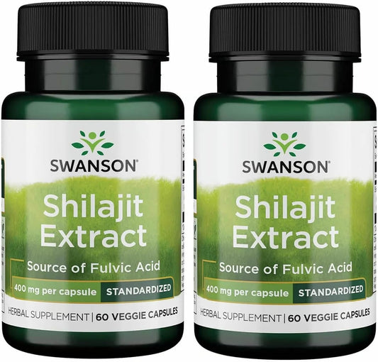 Swanson Shilajit Extract – Herbal Supplement for Energy & Vitality (400 mg, 60 Veg Capsules, 2 Pack)