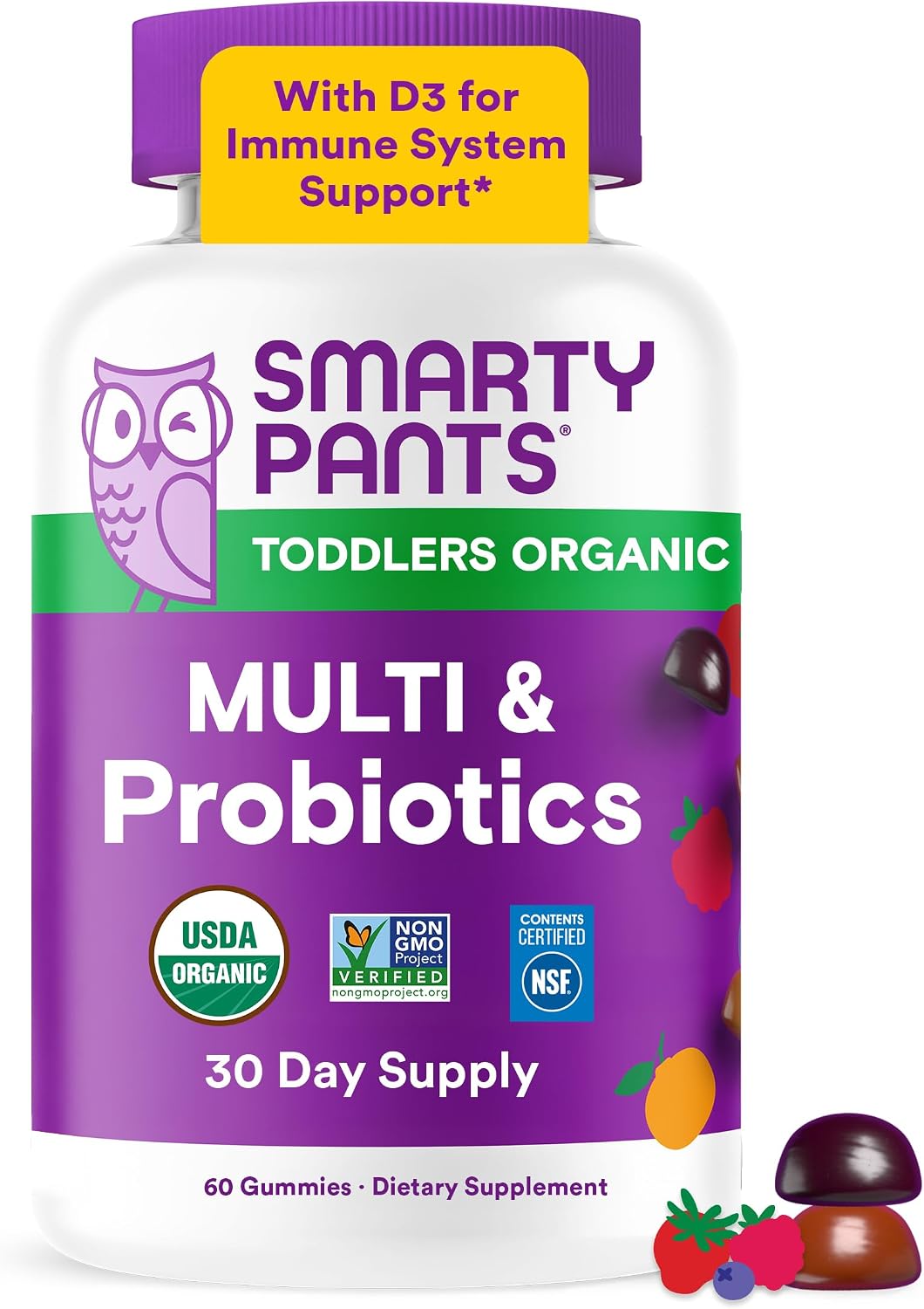 SmartyPants Organic Toddler Multivitamin & Probiotics Gummies, 60 Count (30 Day Supply) - görsel 1