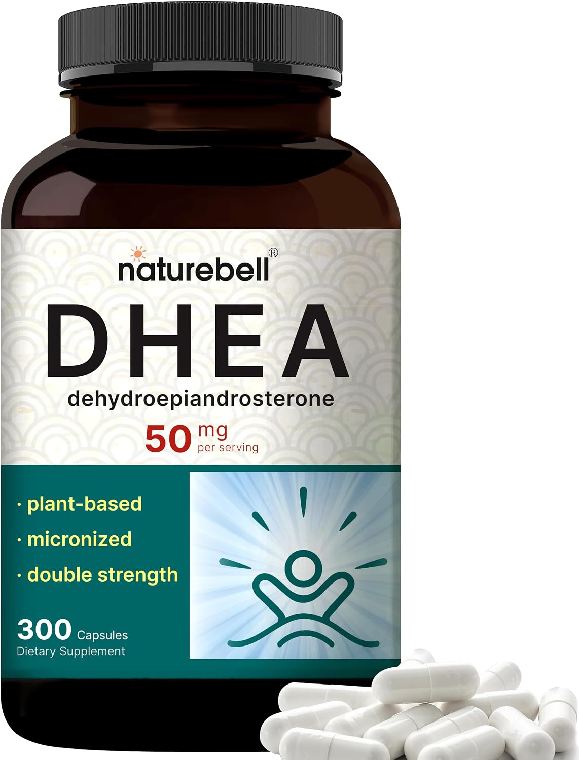 NatureBell DHEA 50mg for Men & Women, 300 Capsules | Micronised for Better Absorption | Plant-Based Source - görsel 1