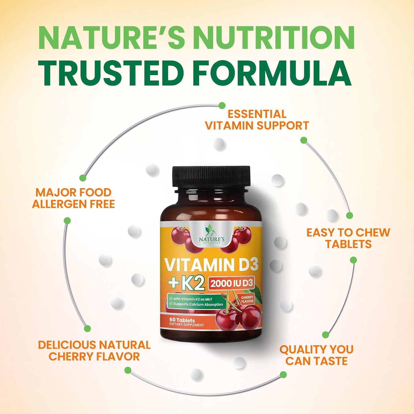 Nature's Nutrition Vitamin D3 K2 Chewable - 2000 IU D3 + 75 mcg MK-7 - Berry Flavour - 60 Tablets - görsel 7