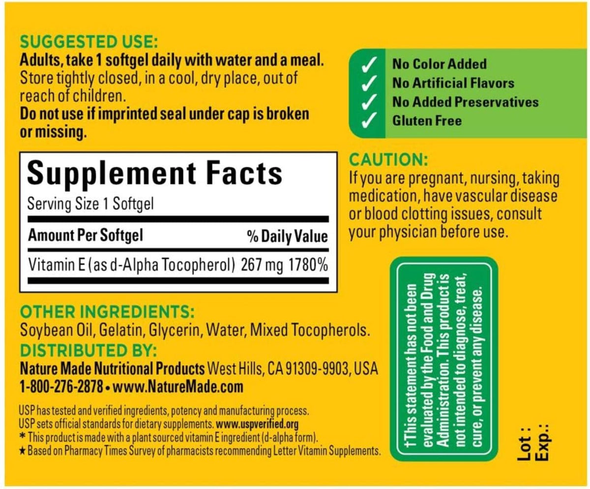 Nature Made Vitamin E 400 IU Softgels 100 Capsules (Pack of 2) - görsel 5