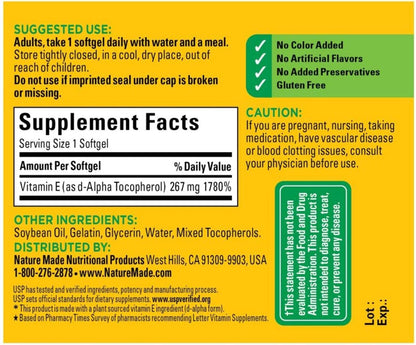 Nature Made Vitamin E 400 IU Softgels 100 Capsules (Pack of 2)