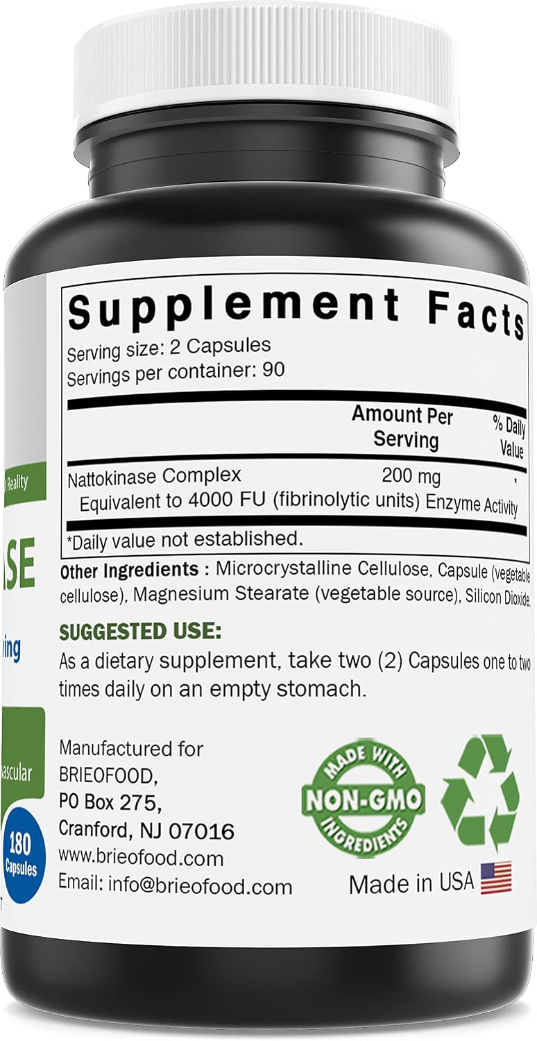 Brieofood Nattokinase 4000 FU - 180 Capsules - Circulatory Health Support - görsel 3