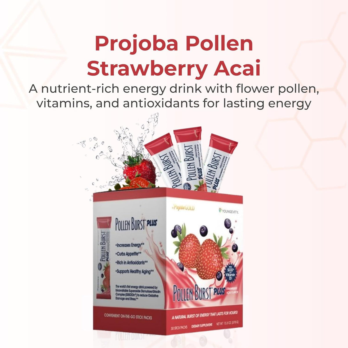 Youngevity Pollen Burst Energy Drink - Strawberry Acai, 30 Sachets - görsel 2