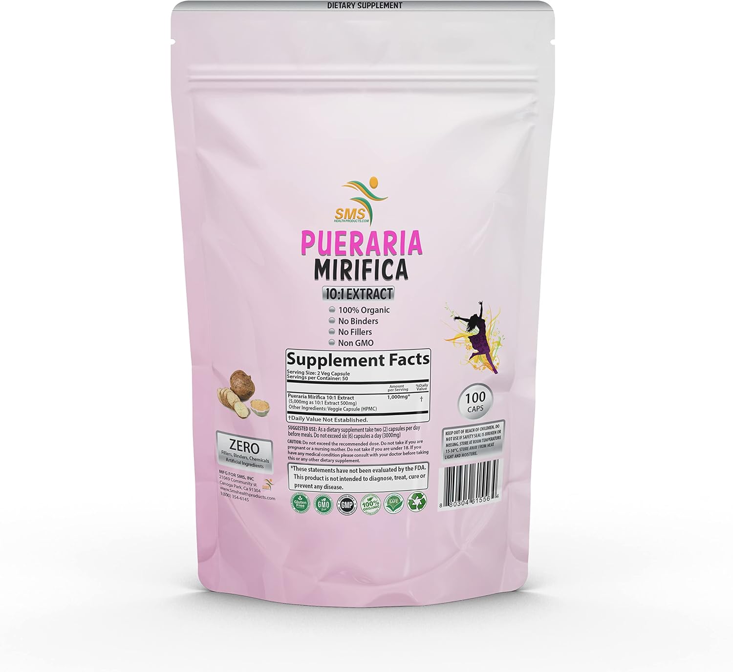 Pueraria Mirifica (Kwao Krua Kao) - 1,000mg Equivalent 10:1 Extract - 100 Veggie Capsules - görsel 1