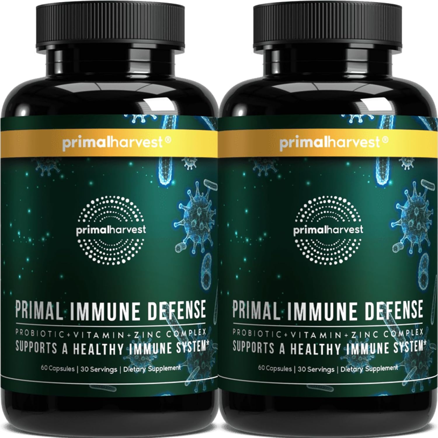 Primal Harvest Primal Immune Defence: 10-in-1 Immune Support with Probiotics, Zinc, Vitamins C, B6, D3 & K2 – 120 Capsules (Pack of 2) - görsel 1