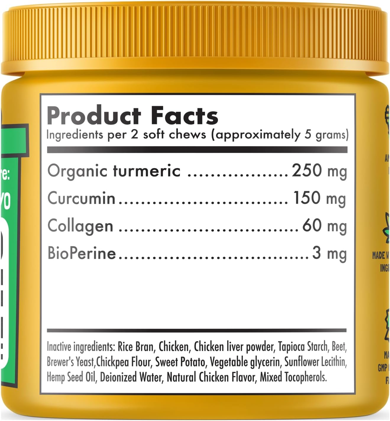 Turmeric Curcumin Hip & Joint Dog Supplement with Collagen & BioPerine - 120 Chews - görsel 6