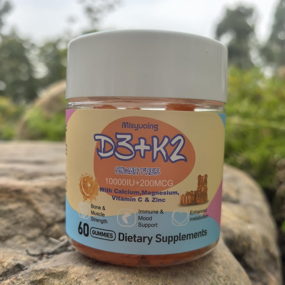 Misyvoing Vitamin D3 K2 Gummies with Vitamin C, Calcium, Magnesium & Zinc - 10,000 IU D3, 200mcg K2, Orange Flavour, Sugar-Free (60 Gummies) - görsel 7