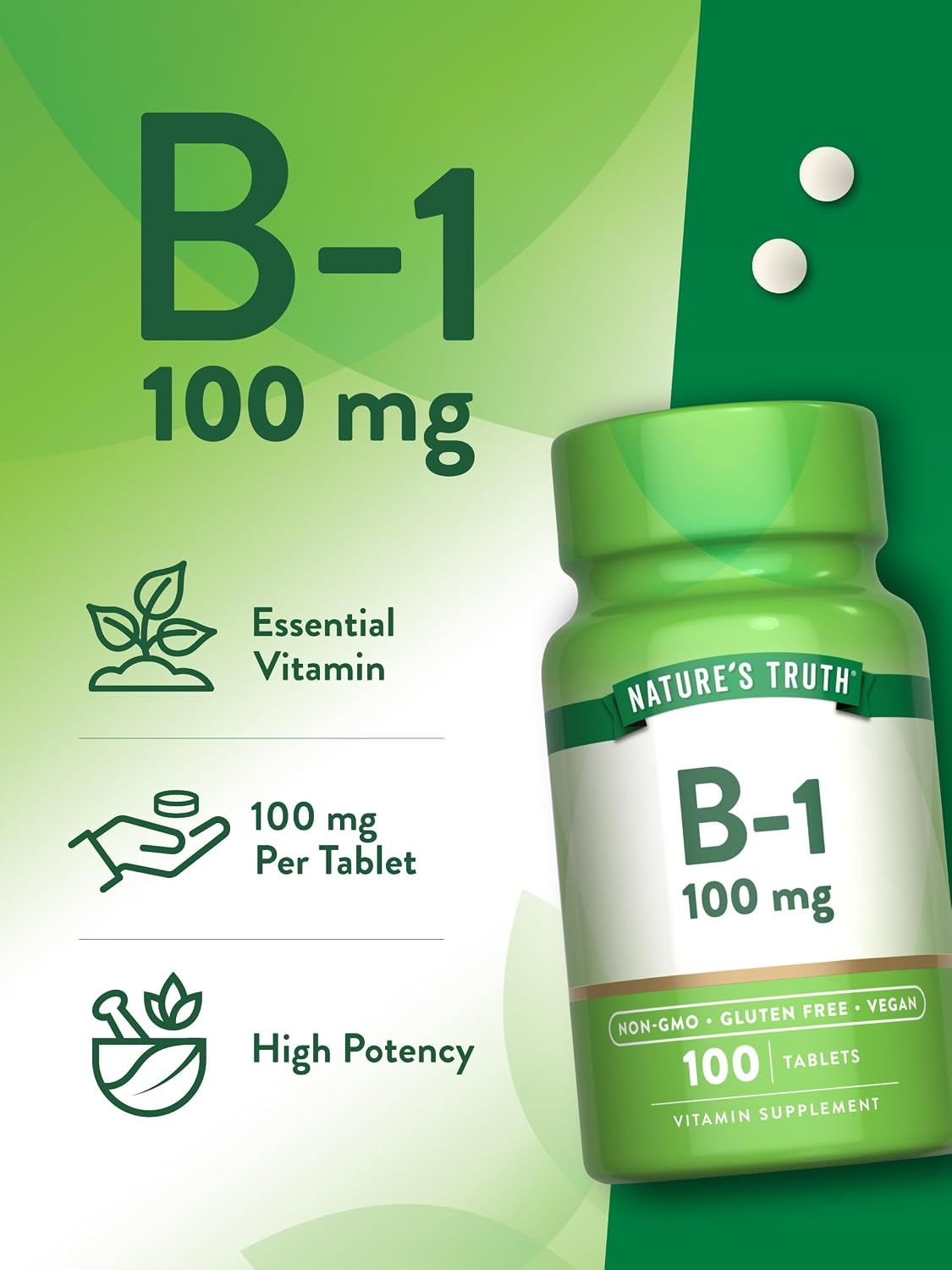 Nature's Truth Vitamin B1 100mg (Thiamine) - 100 Tablets - Vegan, Non-GMO & Gluten-free Food Supplement - görsel 5
