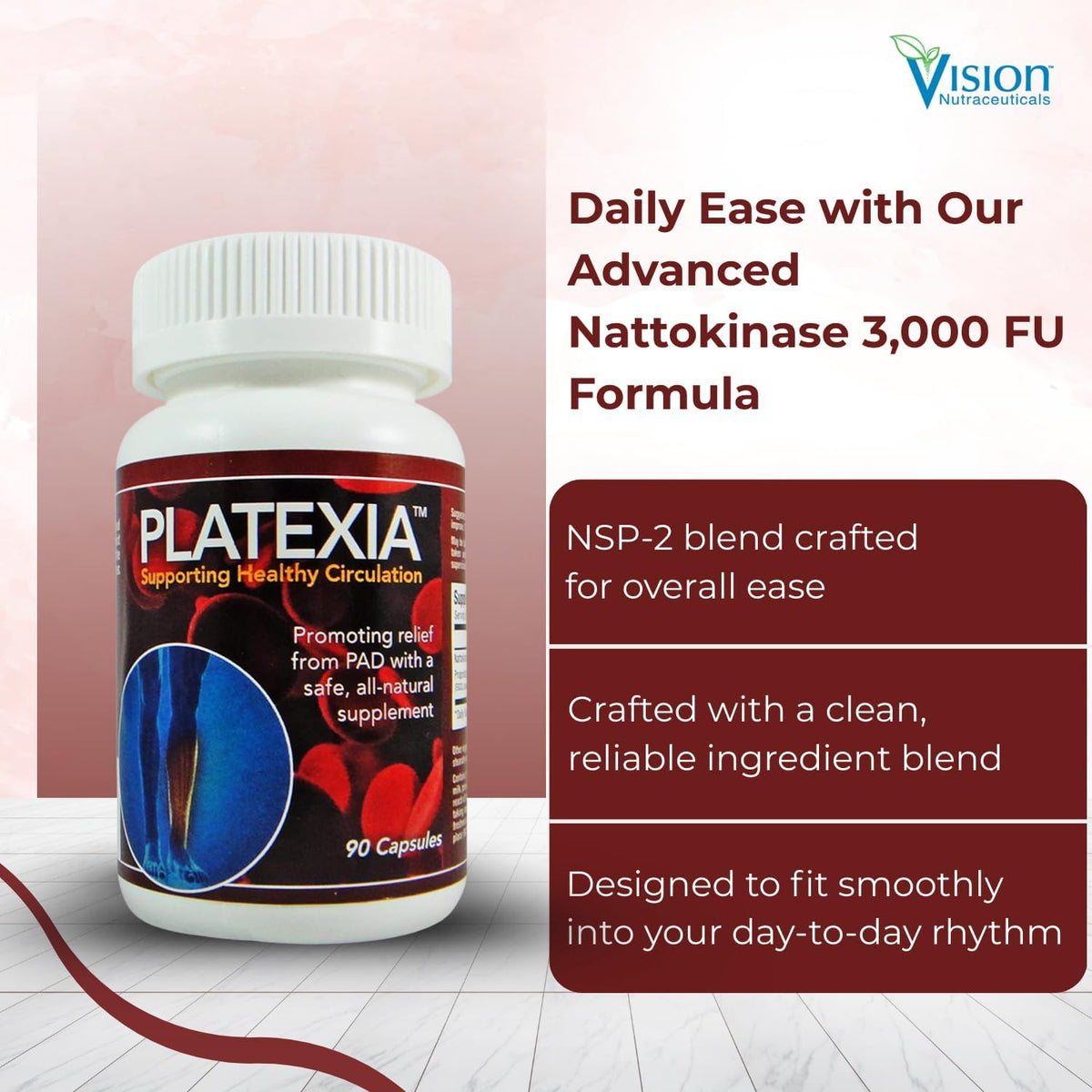 Vision Nutra Platexia with 3,000 FU Nattokinase NSP-2 - Blood Circulation Support - Non-GMO & Kosher - 90 Vegan Capsules - görsel 8