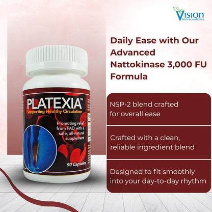 Vision Nutra Platexia with 3,000 FU Nattokinase NSP-2 - Blood Circulation Support - Non-GMO & Kosher - 90 Vegan Capsules