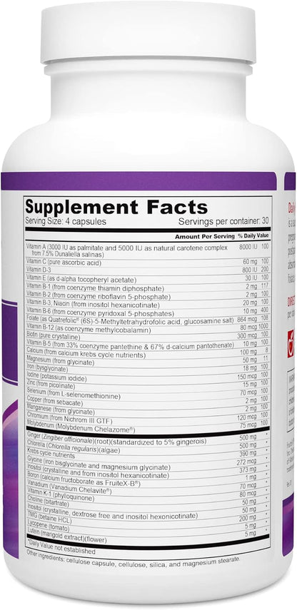 Wellness Resources Daily Pregnancy Multi Vitamin - Methylated Folate Zinc Iron Bisglycinate Choline & Key Nutrients - Natural Pregnancy Postnatal Postpartum Vitamins for Women - 120 Caps