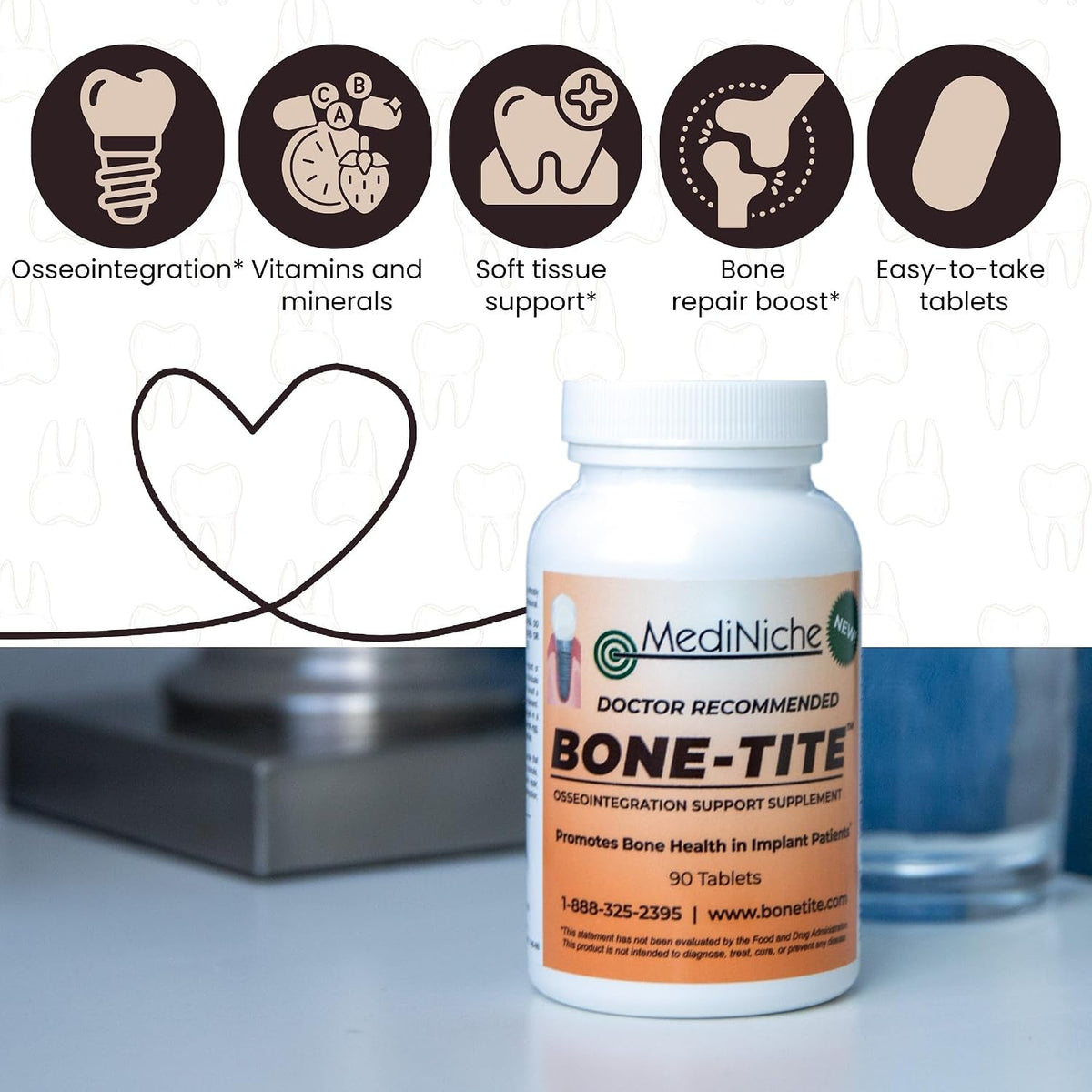 Bone-Tite Osseointegration Support Food Supplement – Key Vitamins, Minerals and Nutrients for Dental Implant Support (90 Tablets) - görsel 3