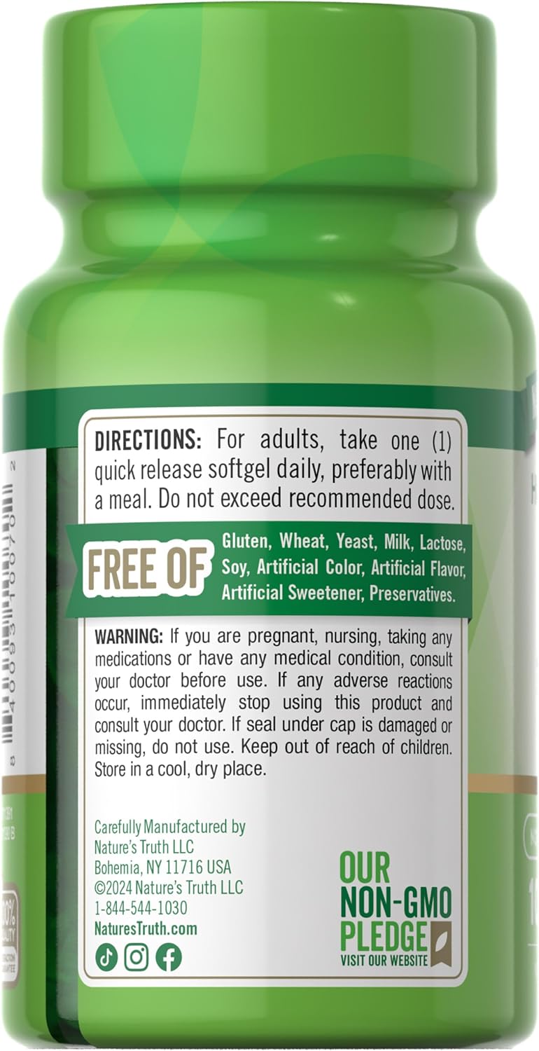 Nature's Truth Vitamin D3 10,000 IU Softgels – 100 Capsules – High Strength, Non-GMO, Gluten-free - görsel 7