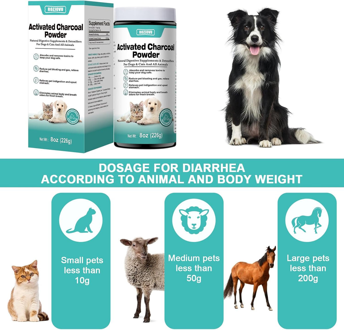 ROZJOVU Activated Charcoal Powder for Dogs, Cats & All Pets – 227 g - görsel 3