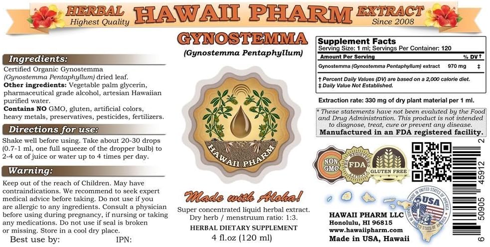 Hawaii Pharm Gynostemma Liquid Extract, Gynostemma (Gynostemma Pentaphyllum) Tincture Supplement 2 x 118 ml - görsel 2