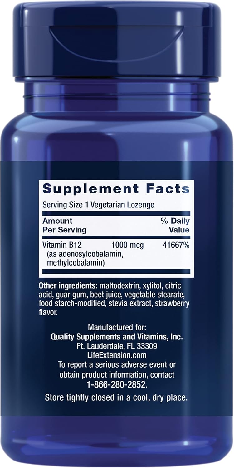Life Extension B12 Elite - Adenosylcobalamin & Methylcobalamin Lozenges for Brain Health and Energy Metabolism, 60 Count - görsel 2