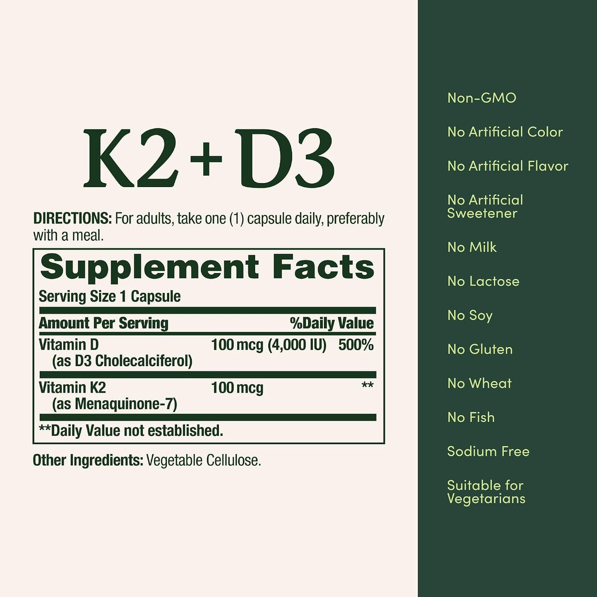 Nature's Bounty Vitamin D3 K2 Supplement, 4000 IU D3 + 100 mcg K2, 30 Vegetarian Capsules - görsel 5