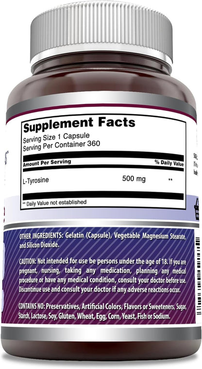 Amazing Formulae L-Tyrosine 500 mg Capsules, 360 Count