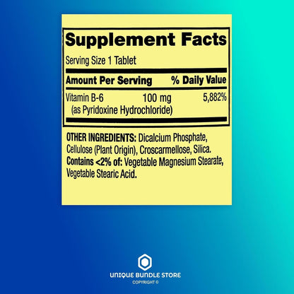 Vitamin B6 100mg – 250 Tablets (Pack of 2), High Potency B6 Supplement for Metabolism Support, Gluten-free, Vegetarian
