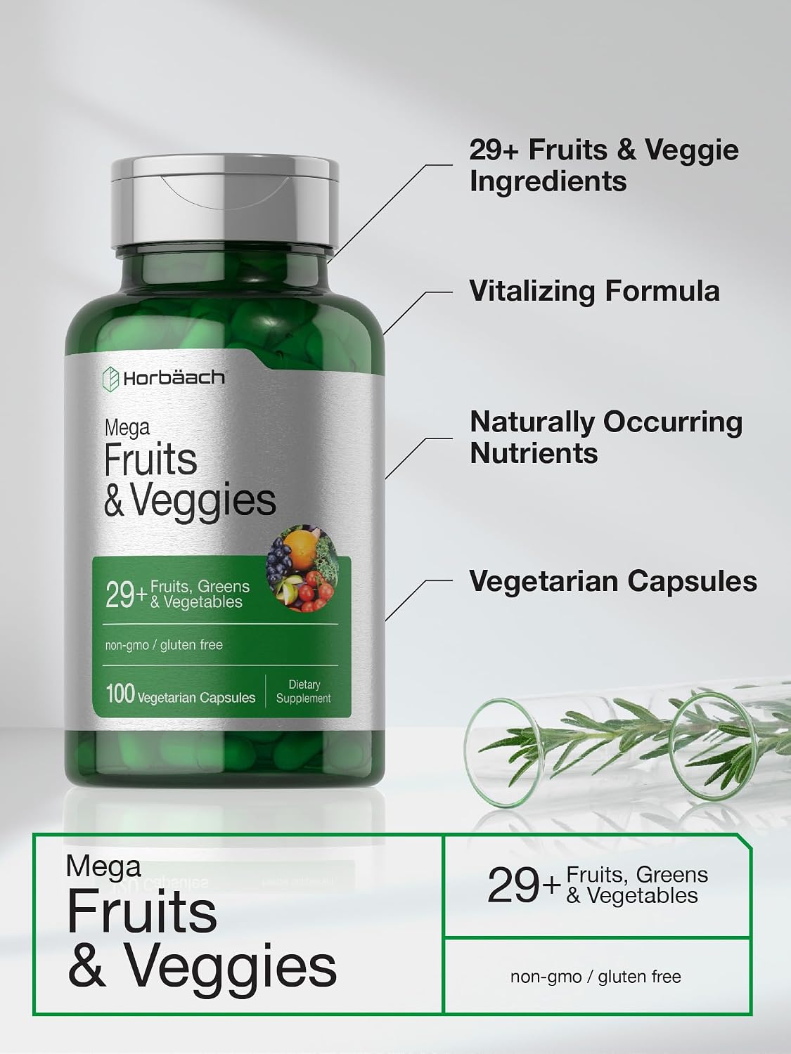 Horbäach Mega Fruits and Veggies Supplement | 100 Capsules | Vegetarian, Non-GM and Gluten-free - görsel 4