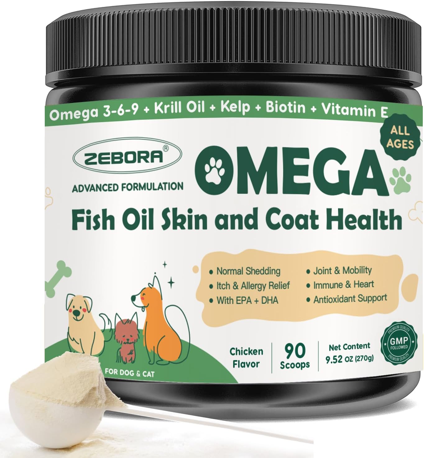 Omega-3 Fish Oil Powder for Dogs – Wild Caught with EPA, DHA, Krill Oil & Kelp - görsel 1