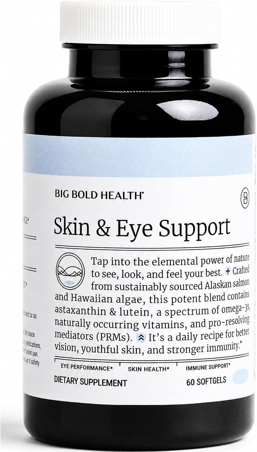 BIG BOLD HEALTH Skin & Eye Support - Omega-3 Complex with Alaskan Salmon Oil, DHA, Astaxanthin & Lutein for Healthy Eyes & Skin - 60 Softgels - görsel 1