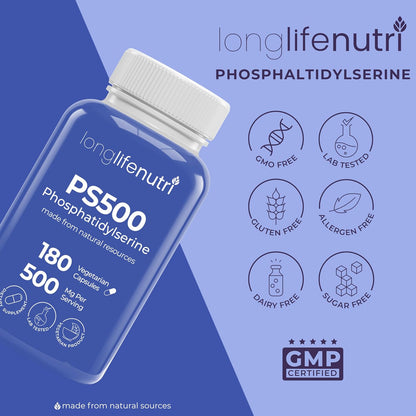 Phosphatidylserine Pure 500mg – 180 Vegetarian Capsules, 3-Month Supply