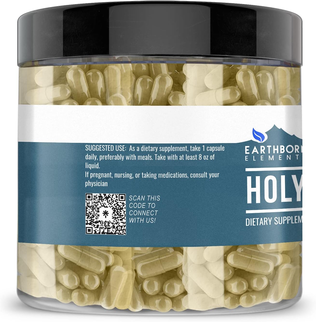 Earthborn Elements Holy Basil (Tulsi) 200 Capsules, Pure & Undiluted, No Additives - görsel 3