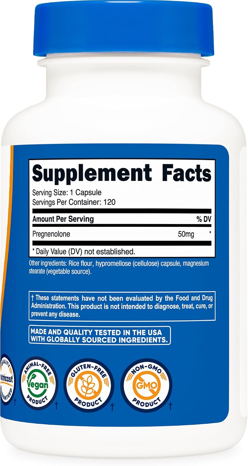 Nutricost Pregnenolone 50mg, 120 Capsules – Non-GM, Gluten-free, Vegetarian Capsules - görsel 5