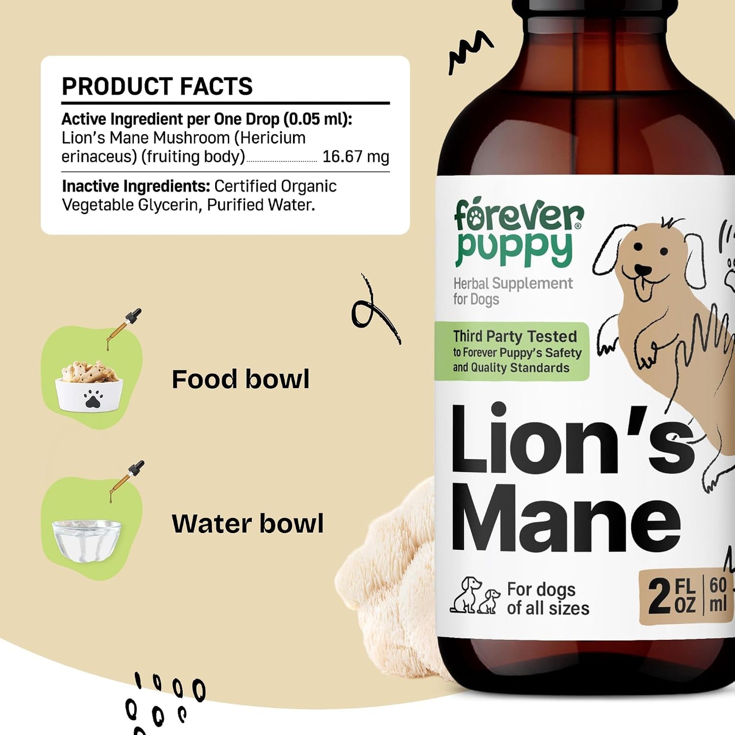 Forever Puppy Lion's Mane Mushroom Supplement for Dogs – Brain & Focus Support, 60 ml - görsel 3