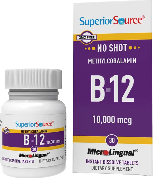 Superior Source No Shot Methylcobalamin Vitamin B12 10000 mcg Sublingual Tablets