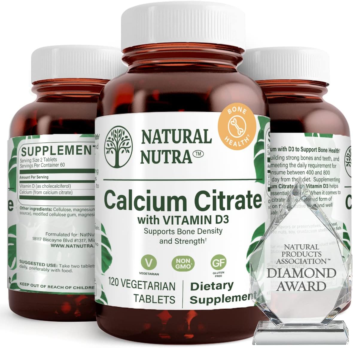 Natural Nutra Calcium Citrate with Vitamin D3 – Food Supplement for Bone Strength, Muscle Function and General Health, 120 Tablets - görsel 1