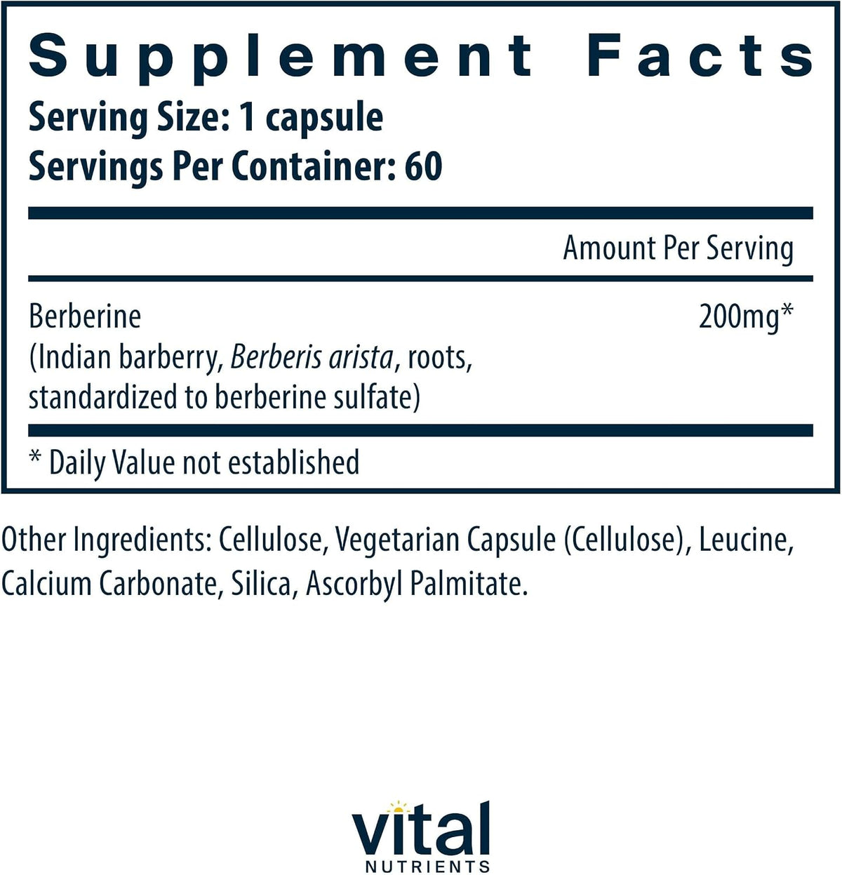 Vital Nutrients Berberine 200 mg – Vegan, Non-GMO, Gluten-Free Food Supplement - görsel 2