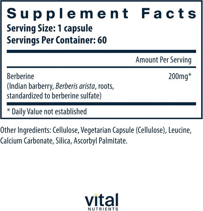 Vital Nutrients Berberine 200 mg – Vegan, Non-GMO, Gluten-Free Food Supplement