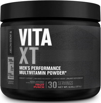 Jacked Factory Vita XT Performance Vitamin Powder - Daily Multivitamin Powder for Men with KSM-66 Ashwagandha, Prebiotic Fibre, and Essential Vitamins - Strawberry Lemonade, 30 Servings