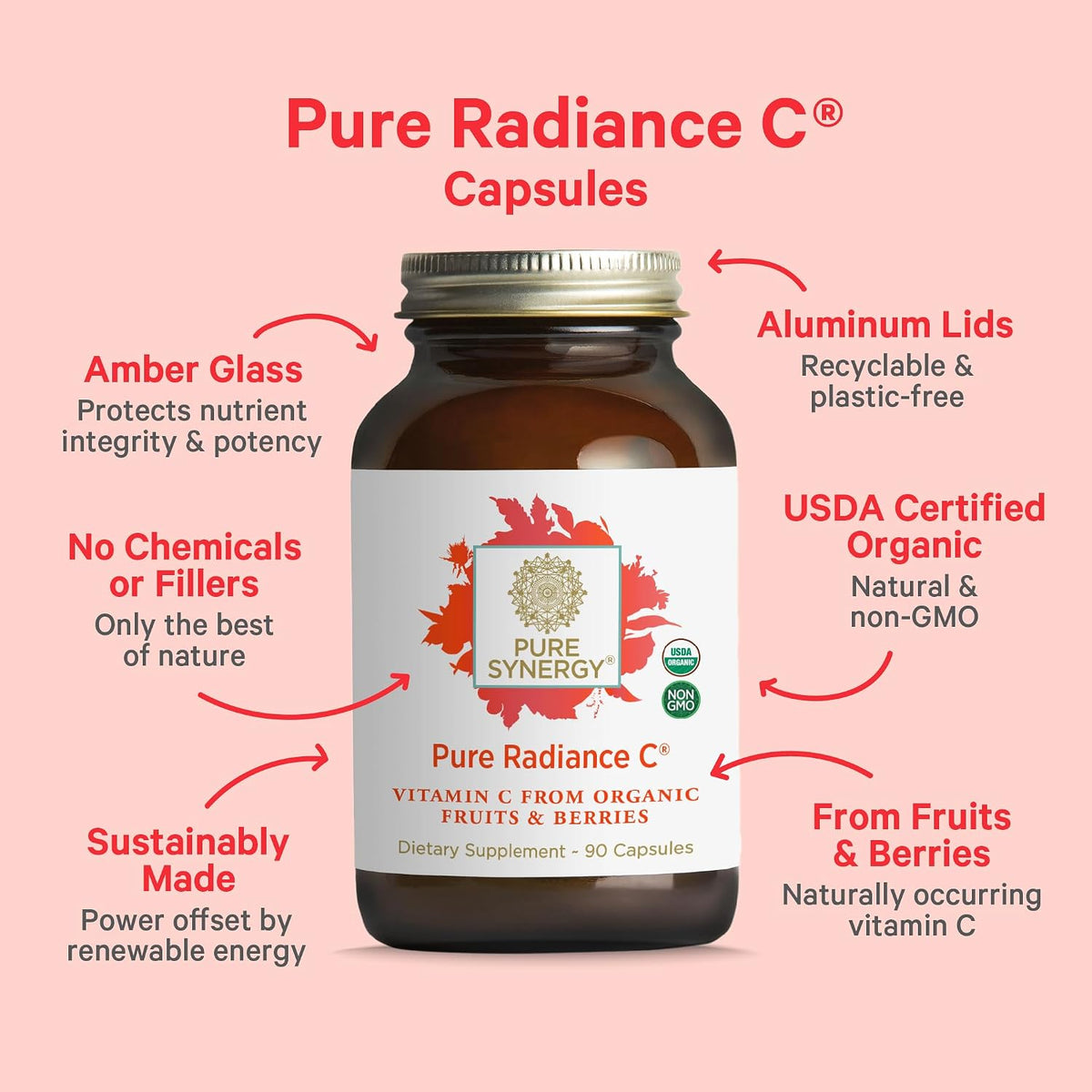 Pure Radiance C - Organic Vitamin C Capsules - Whole Food, Non-GM, 90 Capsules - görsel 3