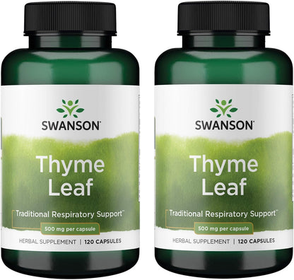 Swanson Thyme Leaf – Herbal Supplement for Respiratory & Digestive Wellness – 120 Capsules (500mg Each) (2 Pack)