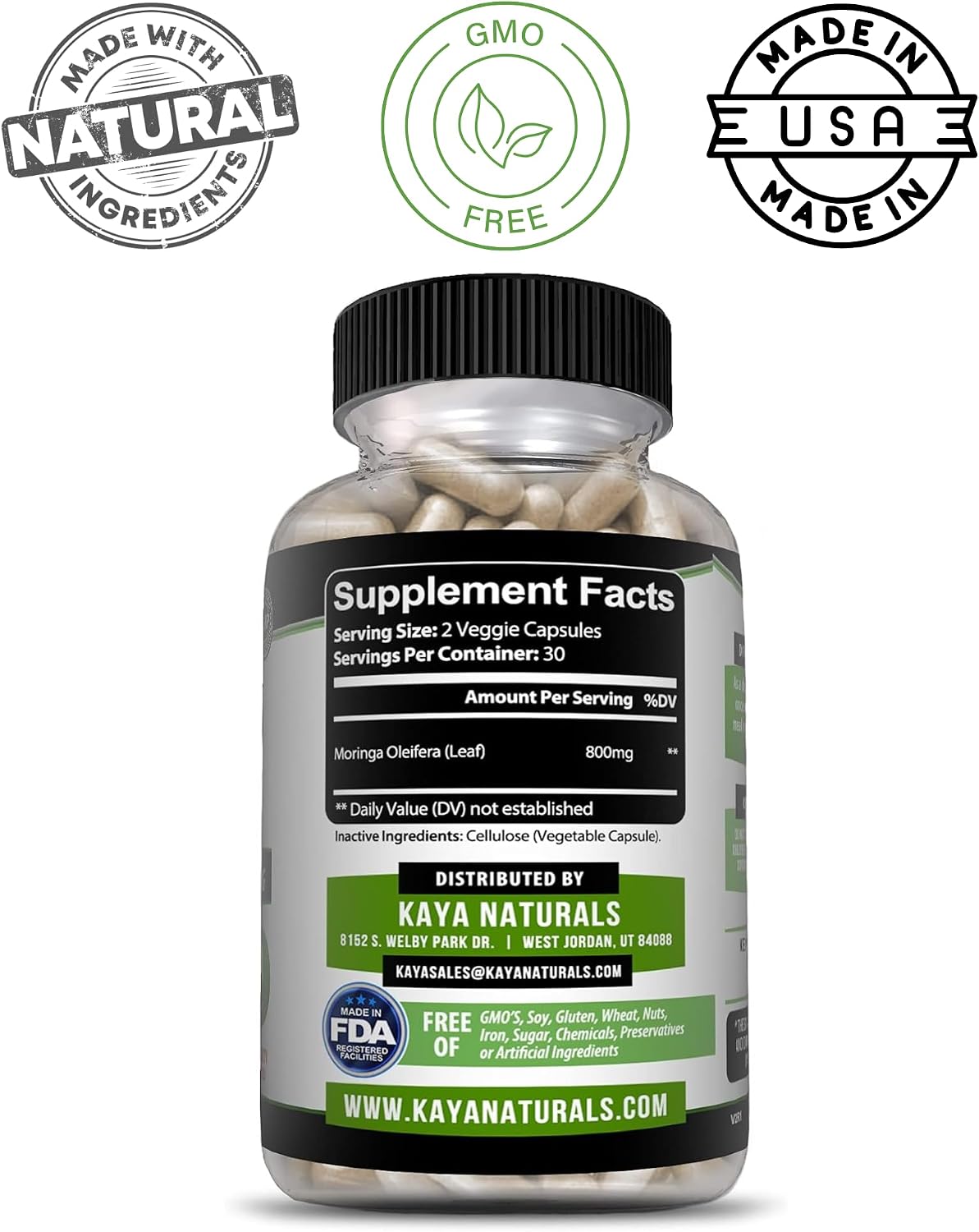 Kaya Naturals Moringa Leaf Extract – Complete Greens Superfood Food Supplement – 60 Vegetable Capsules – Image 3
