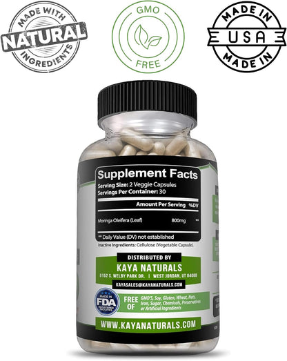Kaya Naturals Moringa Leaf Extract – Complete Greens Superfood Food Supplement – 60 Vegetable Capsules – Image 3