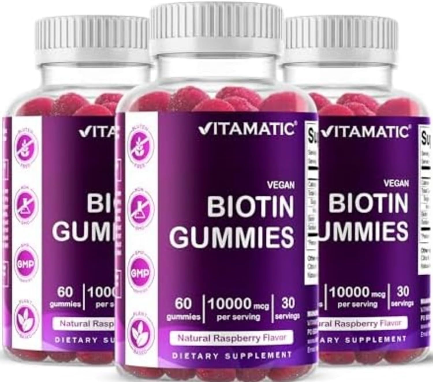 Vitamatic Biotin Gummies 10,000 mcg for Stronger Hair, Skin & Nails - 60 Vegan Gummies (Pack of 2) - görsel 9