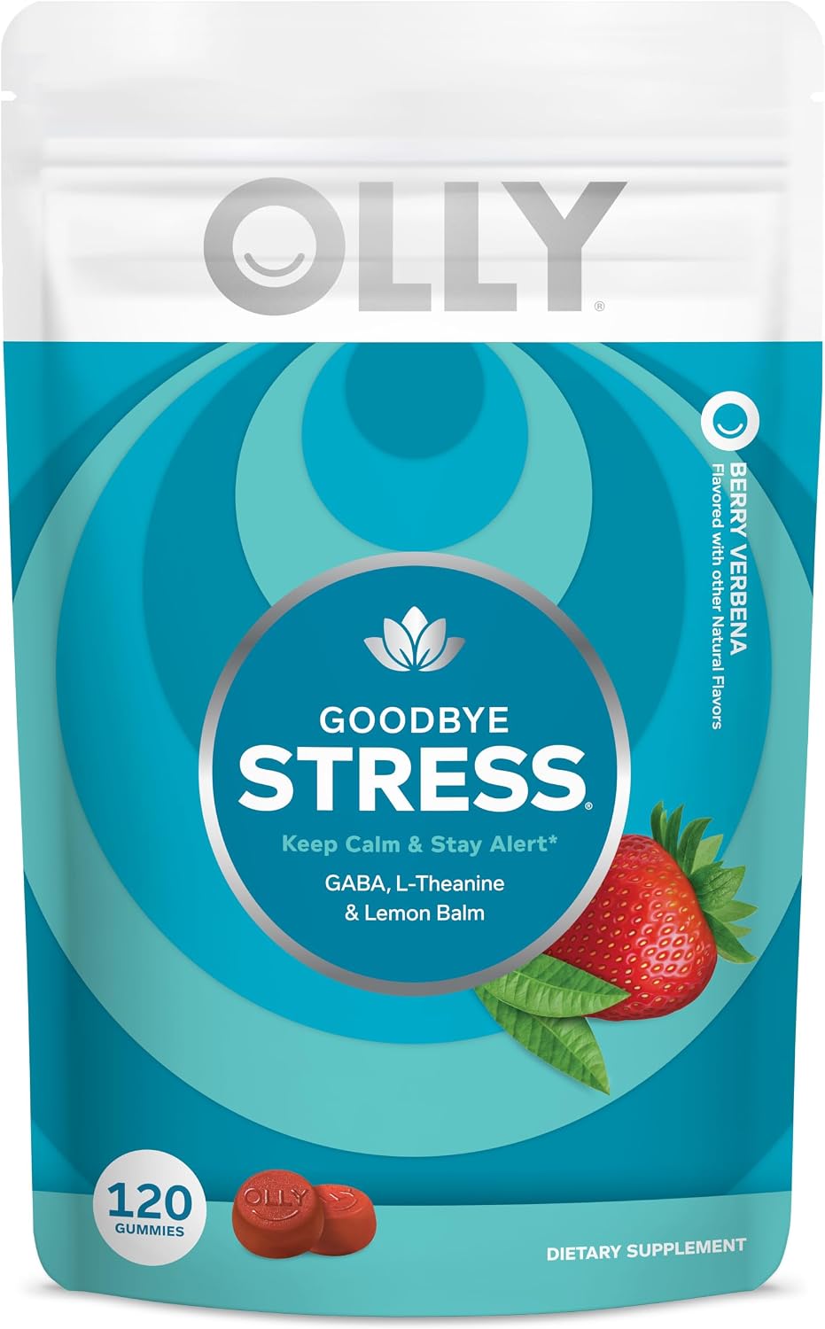 OLLY Goodbye Stress Gummy, Stress Relief Supplement with GABA & L-Theanine, Berry Flavour - 120 Gummies - görsel 1