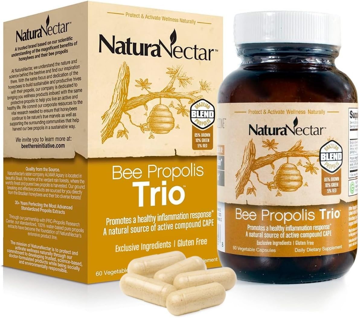 NaturaNectar Bee Propolis Trio Capsules - NSF Certified, Gluten Free, 60 Capsules - görsel 1