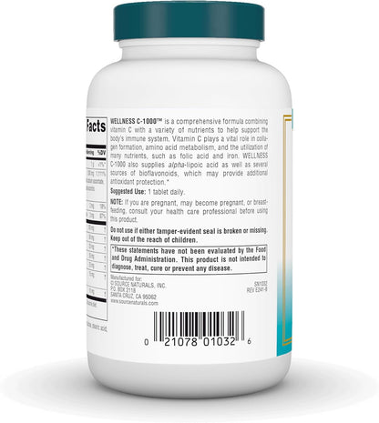 Source Naturals Wellness C-1000 - Vitamin C with Antioxidant Support and Immune System Function - 100 Tablets