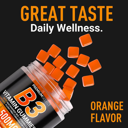 Vitamin B3 Gummies Niacinamide 500mg – Flush-Free Niacinamide Supplement with Vitamins A & E – 120 Vegan Gummies – Non-GMO, Sugar-Free, Gluten-free – 2-Month Supply