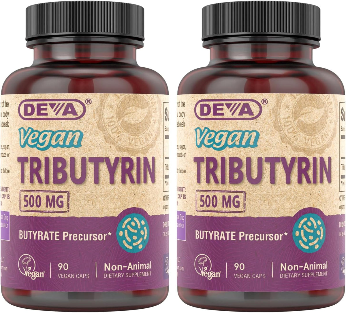 DEVA Vegan Tributyrin Supplement - Butyrate Precursor, Gut Barrier Support, 500 mg, 90 Capsules (Pack of 2) - görsel 1