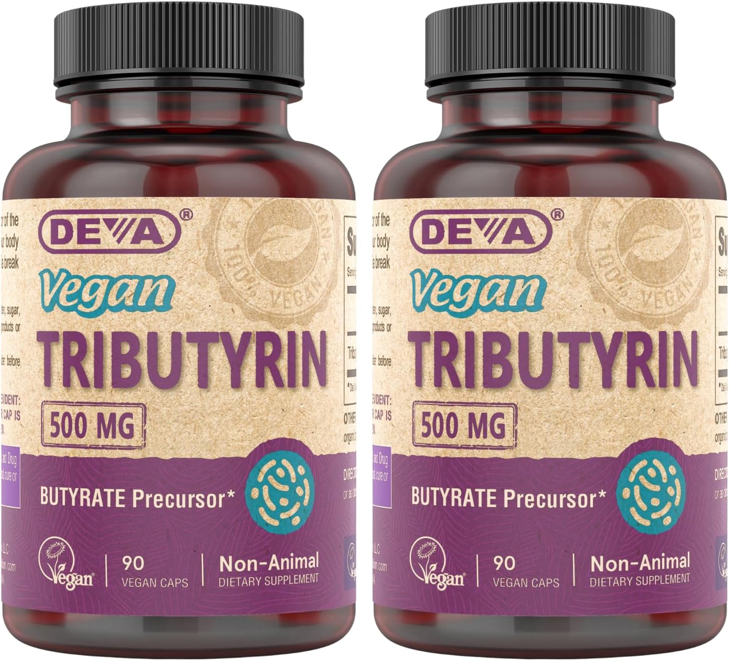 DEVA Vegan Tributyrin Supplement - Butyrate Precursor, Gut Barrier Support, 500 mg, 90 Capsules (Pack of 2) - görsel 1