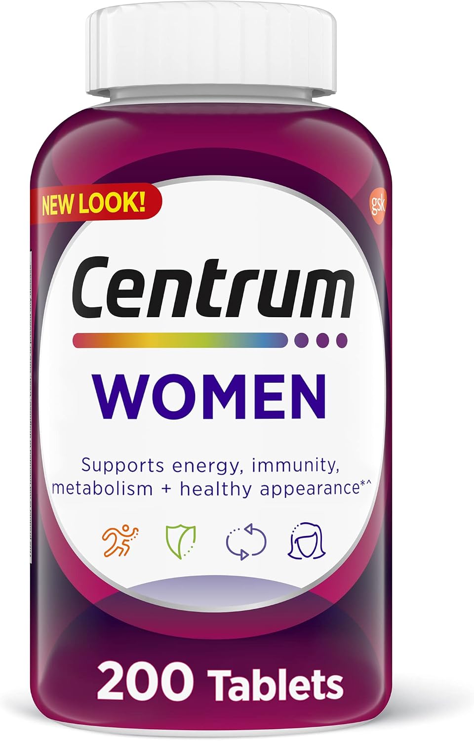 Centrum Multivitamin for Women, Multivitamin/Multimineral Supplement with Iron, Vitamin D3, B Vitamins, Antioxidant Vitamins C and E, Gluten-free, Non-GMO - 200 Tablets - görsel 1